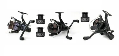 NGT 3 x All Black Carp Fishing Bait Feeder Runner Reels Freespool For Rod