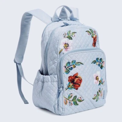 Vera Bradley TAMANHO COMPLETO Mochila Campus SEA AIR FLORAL Bordada Denim Nova Sem etiquetas - Imagem 1 de 4