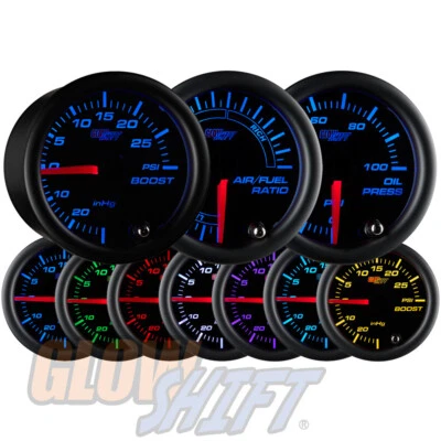 GlowShift 52mm Black 7 Color Boost & Oil Pressure & Air Fuel Ratio - 3 Gauge Set - Image 1 of 4