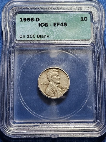 1956-D WHEAT CENT STRUCK ON SILVER DIME WRONG PLANCHET ERROR ICG XF45 Cover