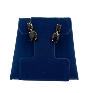 10 KT Yellow Gold 4.2 CTW Australian Black Sapphire Diamond Accent Earrings NWT