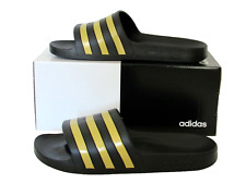 adidas Mens Adilette Aqua Slides Sandal Black Gold EG1758 Sz 11 Embossed Logo