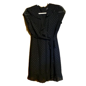 Bardot Shift Dress Womens 6 Small Black Swiss Dot Ruffle Surplice Cocktail - Picture 1 of 5