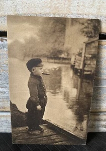 ART NOUVEAU Postcard DUTCH Boy Smoking Cigar By J.Salmon Pmk 1914 - Picture 1 of 3