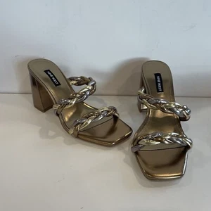 Nine West Garita 3 Sandale gold silber geflochten Blockabsatz Damengröße 8,5 glänzend - Bild 1 von 7