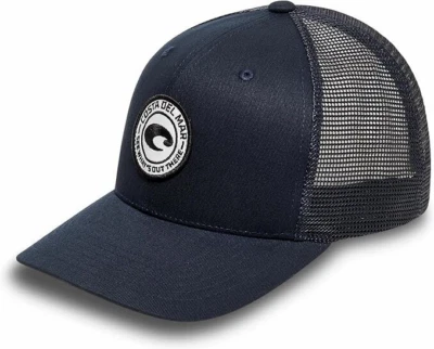 COSTA DEL MAR Costa Medallion Adjustable SnapBack Trucker Hat - BLACK & BLACK Mesh NEW W TAGS