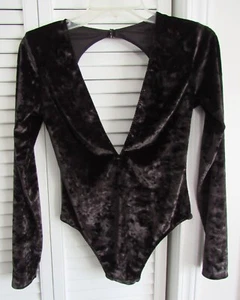 Victoria's Secret Black Crushed Velvet Deep V Neck Bodysuit Blouse Size XS / S - Picture 1 of 7