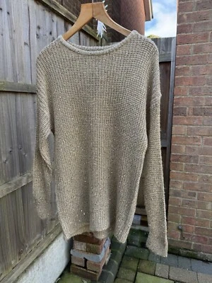 NWT ATMOSPHERE UK 14 EU 42 Jumper Sweater Long Gold Sequin Knit Crew Neck - Image 1 of 4