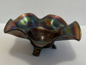 Fenton Carnival Glass Rose Pattern Bowl Candy Dish Iridescent - Picture 1 of 12