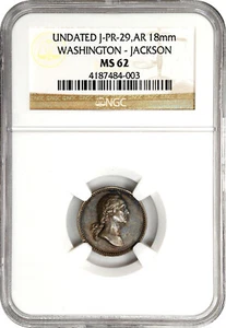 Undatiert (ca. 1862) U.S. Mint Washington & Jackson Medalet. MS-62 NGC zertifiziert - Bild 1 von 4
