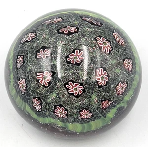 Murano? Floral Micro-Millefiori & Larger Cane Domed Paperweight 2 1/2" - Picture 1 of 14
