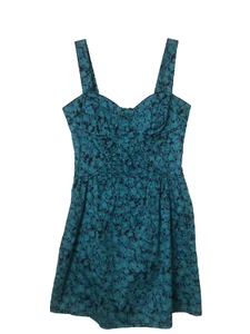 Free People Womans Mini Dress Sz XS Aqua /Black Boho Babydoll - Picture 1 of 14