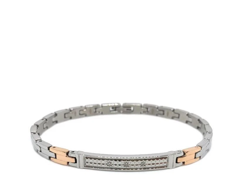 Zancan Bracciale in acciaio con zirconi bianchi e dettagli PVD oro rosa EHB194 - Immagine 1 di 1
