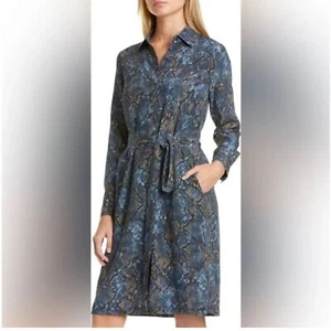 Lafayette 148 New York Mona Snake Print Silk Shirtdress Size Medium - Picture 1 of 16