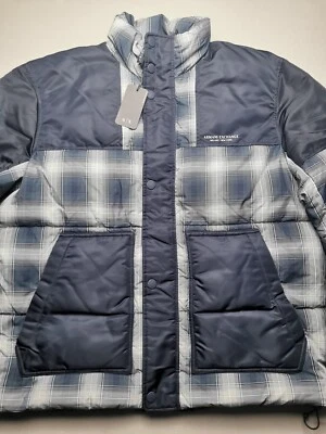 ARMANI EXCHANGE A|X MEN'S Size L Plaid Puffer Jacket (BNWT) Full Zip Insulated - Image 1 of 4