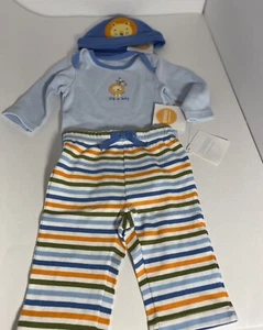NWT Gymboree Boys 3-6M Brand New Baby Lion Blue Hat, Long Sleeve Bodysuit, Pants - Picture 1 of 5