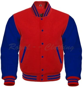Letterman Varsity Baseball rote Wolle und echte marineblaue Lederärmel - Bild 1 von 3