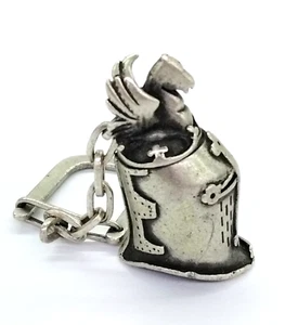 Vtg Sterling Silver 3D Crusader Knight Cross Helmet Pegasus Key Ring Fob FZZ - Picture 1 of 6