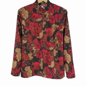 Elementz Red Brown Floral Long Sleeve Zipper Front Soft Lightweight Jacket XL - Picture 1 of 9