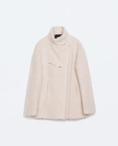 ZARA Boucle Alpaca Mohair Wool Zipped Asymmetric Jacket Coat Pink Size L - Picture 1 of 15