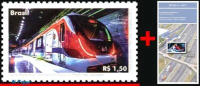 3355 TRENES FERROVIARIOS BRASIL 2017, METRO DE TRANSPORTE MERCOSUR, C-3700 MNH + FOLLETO Foto 1 de 4