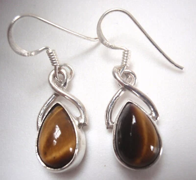 Pendientes colgantes ojo de tigre lágrima plata de ley 925 recibirás par exacto Foto 1 de 2