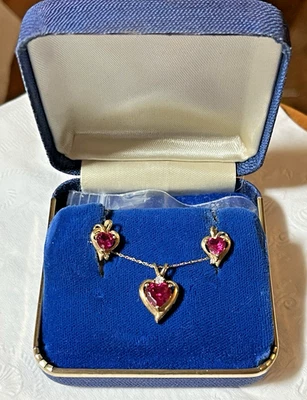 10k  Necklace Earring Set Lab-Created Ruby & CZ  Heart Shape Post Stud Earrings - Image 1 of 4