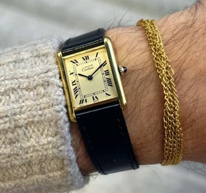 Must de Cartier Tank Manual 24mm X 30mm Vermeil 925 Silver Ivory Dial Box - Picture 1 of 7