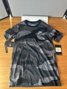 NIKE Boys T-Shirt Top 8-9 Years Small Black Camouflage New With Tags - Picture 1 of 6