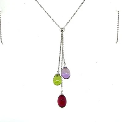 Tiffany & Co. 18k White Gold Peridot Amethyst Tourmaline Rainbow Drop Necklace - Image 1 of 4