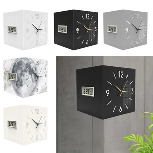 Double Sided Corner Wall Clock Quiet Ornament for Living Room Bedroom Office - Picture 1 of 37