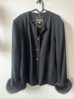 Lily & Taylor 黑色礼服夹克外套 18 宣传册纽扣美国制造狐狸毛皮 — 第 1/4 张图片