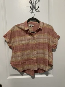 Madewell Hilltop Shirt Ombré Stripe Pale Sunflower Medium Woven Button Down Crop - Picture 1 of 7