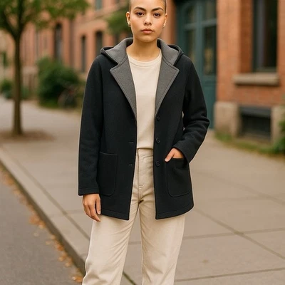 Vintage Escada Margaretha Ley Gray Wool Cashmere Silk Knit Coat with Hood US 4 - Image 1 of 4