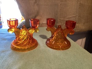 Vintage Amberina Double Candlestick Holders… Indiana Glass ?????? - Picture 1 of 4