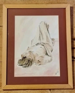 Accomplished Pen & Ink & Watercolour Painting, Female Nude in a Reclining Pose - Picture 1 of 7