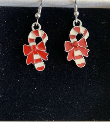 lindo bastón de caramelo festivo con pendientes de lazo - rojo, blanco - colgante - hecho a mano Foto 1 de 2