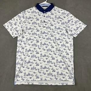 Greyson Shirt Mens Large White Blue Geometric Polo Performance Golf GUC - Picture 1 of 13