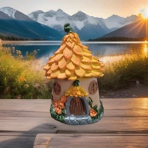Fairy Garden Forest Figurines Mini House  5” Yellow  - Picture 1 of 4