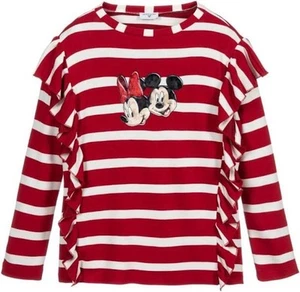 monnalisa girls size 8 white & red striped disney with ruffle top - Picture 1 of 13