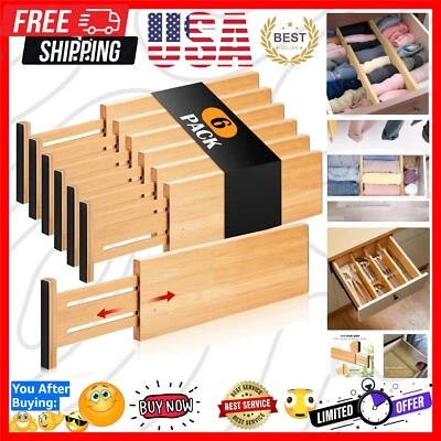 Dresser Drawer Organizers 6 Pack, 4.65'' High Adjustable from 12.5-17‘’ Bambo... - Image 1 of 4