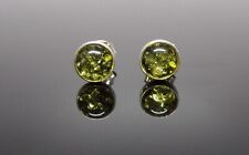 Handmade 925 Sterling Silver 7 mm Round Green Amber Stud Earrings with Gift Bag