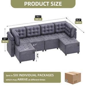 6-Seater Convertible Sleeper Sofa Bed Xtra Large Sectional Couch for Family Room - Picture 1 of 12