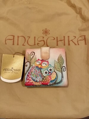 Women's Anuschka Genuine Leather Hand Painted "Owl Mother Love" Wallet Purse - Image 1 of 4