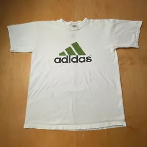 Vintage Adidas Green Logo Large Solid White Short Sleeve T-Shirt - Picture 1 of 10