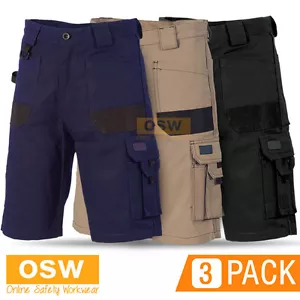 3 X MENS MULTI POCKET BUILDER TRADIES COTTON WORK SHORTS BLACK/NAVY/DESERT SAND - Picture 1 of 1