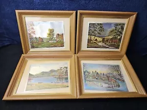 4 Set VINTAGE Dufex Foil Art Prints Wood Framed Under Glass Landscape MCM - Picture 1 of 13