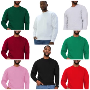 Mens Plain Sweatshirt Jumper Jersey Crew Neck Sweater Pullover Work Casual Top - Picture 1 of 15