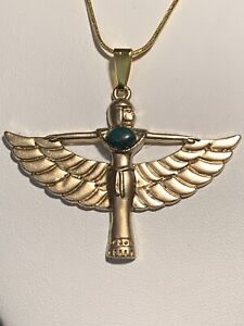 NEW ITEM* LG. GOLDEN EGYPTIAN ISIS NECKLACE W/NATURAL BLUE LAPIS  W/18" CHAIN