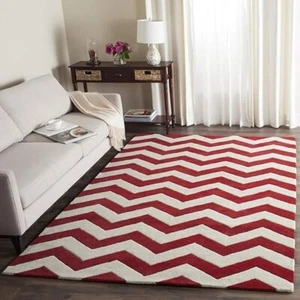 Red White tufted rug Area Rug for Livingroom, Bedroom carpet Woolen rug 5x8 - Picture 1 of 3